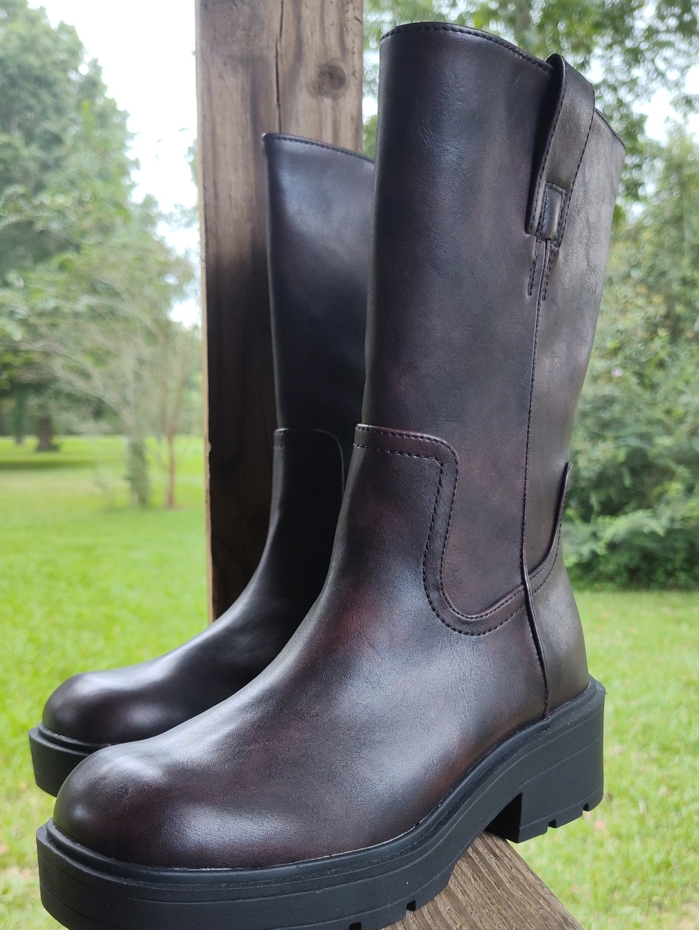 Brand New NOBO Women's Tall Chunky Lug Sole Boots - Dark Brown